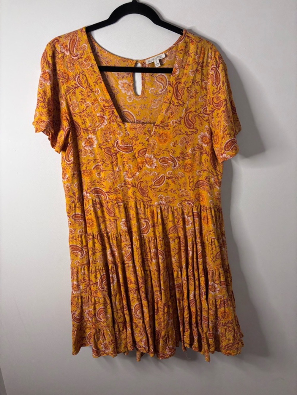 Patrons of Peace Golden Mustard Floral V-Neck Mini Dress - Picture 2 of 5
